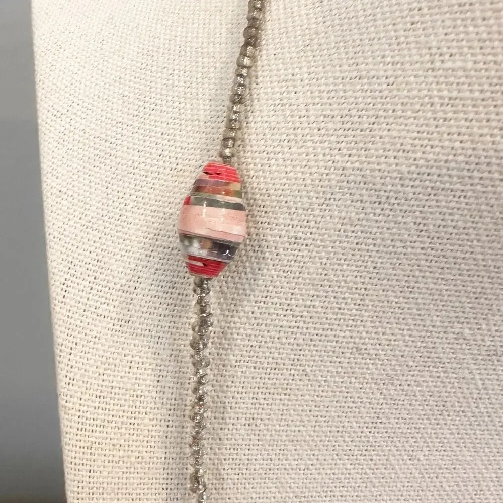 Beaded Necklace Long continuaus loop paper seed bead casual coastal jewelry